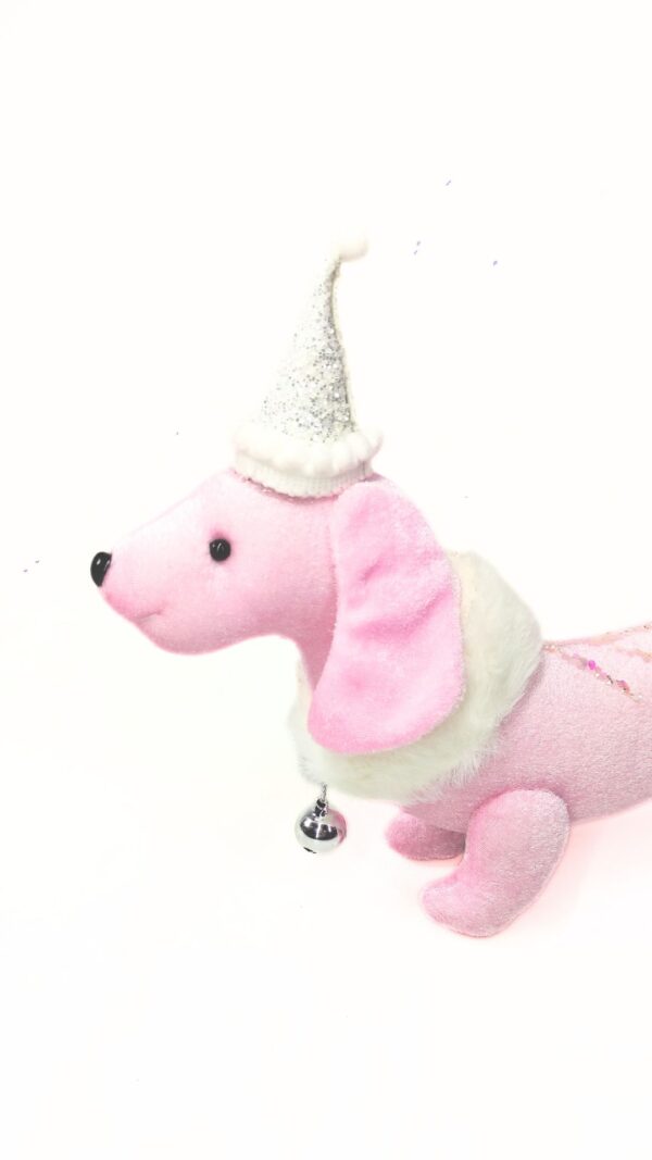 Perrito rosa con cascabel | Figura navideña