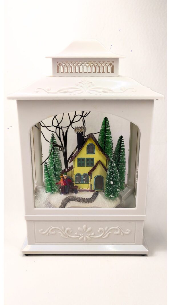 Farol musical con casita amarilla | Figura navideña