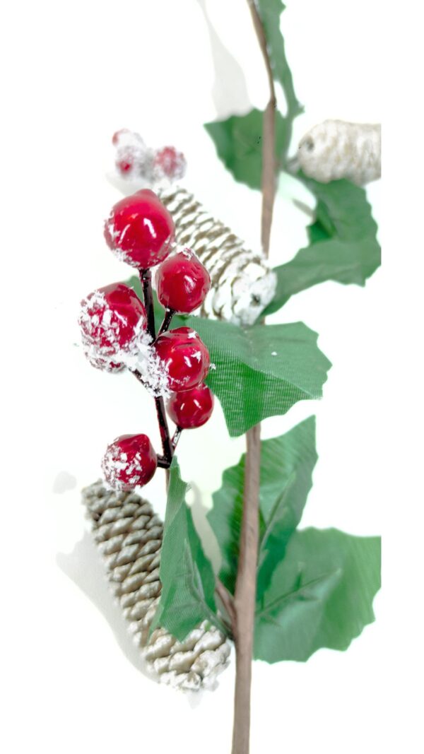 Vara con piñas nevadas y cerezas 58 cm - Image 2